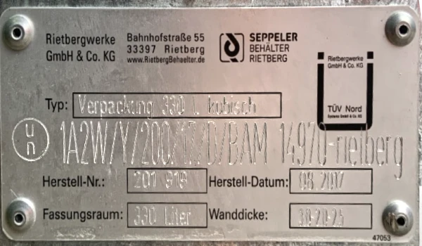 TYPENSCHILD ZUGELASSENE VERPACKUNG